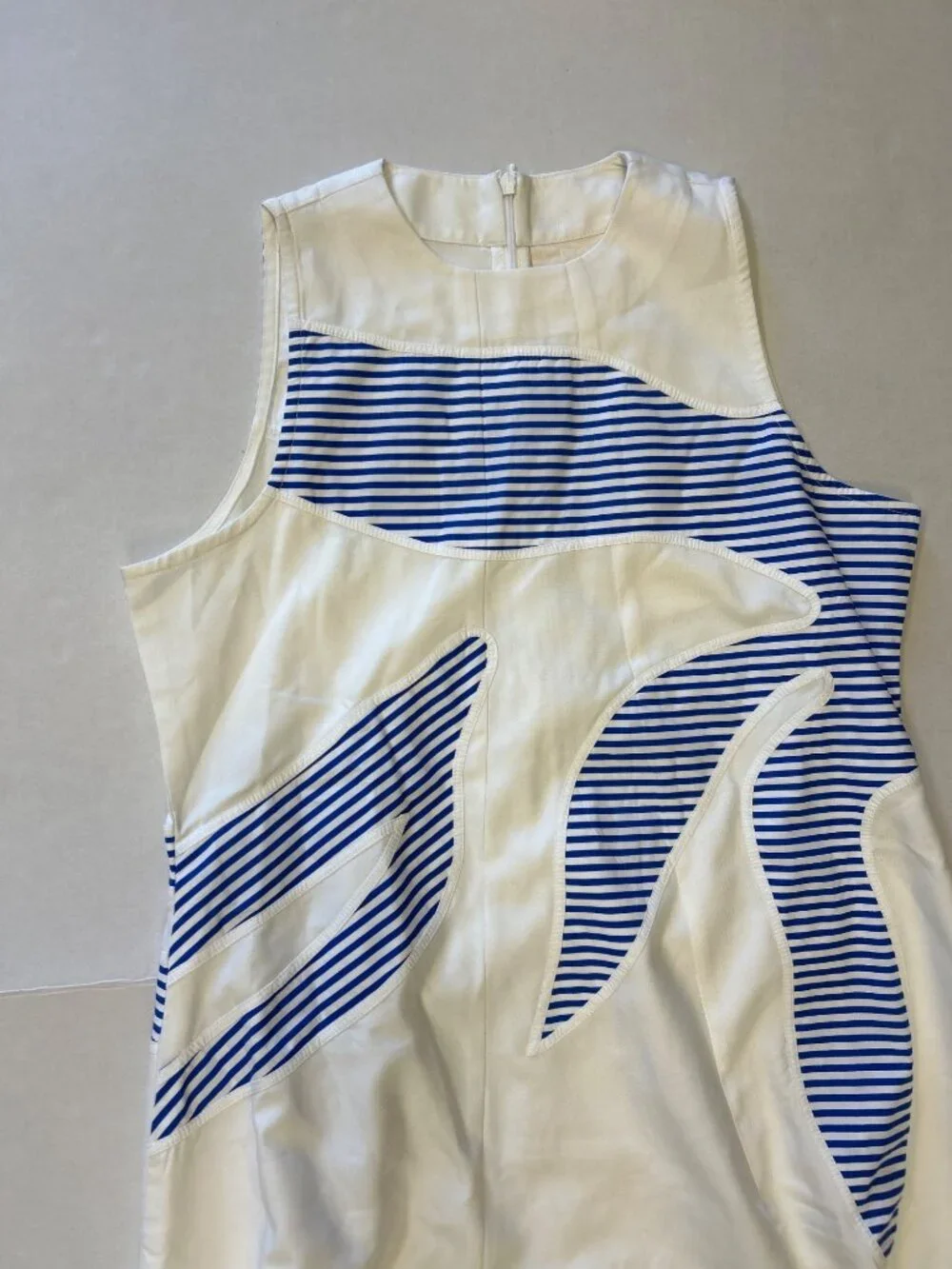 LOVE BIRDS Striped Plantscape Dress Ivory Linear Cobalt Blue Size Large NWT - Picture 6 of 9